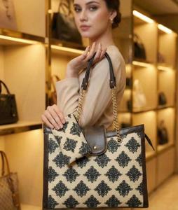 Sac à main structuré pour femme, motif bohème vintage haut de gamme, fermeture à rabat, tissu jacquard, cuir PU - Product Image 3