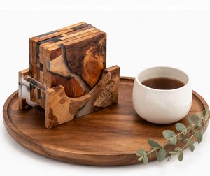 Luxury Handmade Eco-Friendly Durable Olive <b>Wood</b> and Epoxy Resin Coaster Set with Wooden Holder for Home Decor - Product Image 6