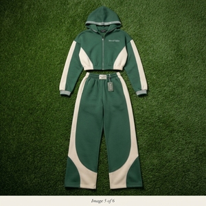 Ensemble de survêtement pour femme, couleur verte, avec veste à capuche zippée et pantalon de survêtement à jambes larges - Product Image 5