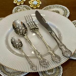 Ensemble de couverts en acier inoxydable plaqué or, design classique, finition miroir, manche long, durable, pour les occasions de mariage - Product Image 2