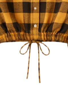 Chemise Courte Femme Personnalisée à Carreaux Buffalo Noir Moutarde, Taille à Cordon, Manches Longues, Boutonnée, Décontractée, Fabricant OEM de Vêtements - Product Image 3