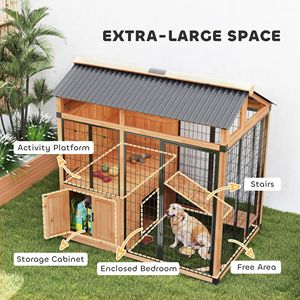 Cuccia per Cani Extra Large 7FT X 5FT da Esterno in Legno con Piattaforma e Armadio Portaoggetti per Razze Grandi, Colore Giallo, Realizzata in Abete - Product Image 6