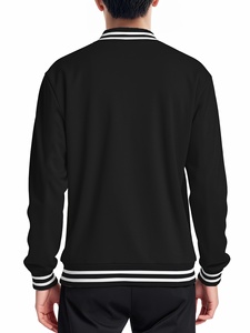 Veste varsity noire pour homme, couleur unie, fermeture à boutons, coupe classique, vêtement décontracté, saison automne, matière polyester - Product Image 3