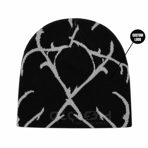 Bonnet en jacquard noir Cosh International avec motif géométrique, unisexe, pour adulte, bonnet d'hiver, logo personnalisé, décontracté, pour l'extérieur - Product Image 1