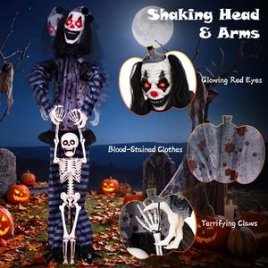 Decorazione di Halloween: Clown Animato a Grandezza Naturale da 70 Pollici con Occhi Luminosi, Luci e Suono - Product Image 5