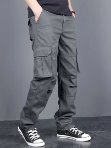 Men's Gray <b>Cargo</b> <b>Pants</b> Multiple Pockets Casual Canvas Straight Fit High <b>Waist</b> <b>Elastic</b> <b>Waist</b> Spring Wear OEM 2026 - Product Image 4
