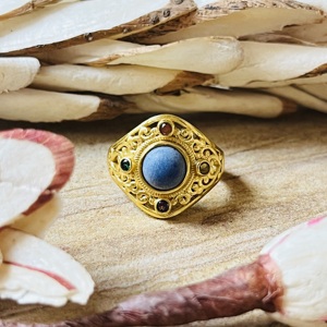 Premium Look <b>Lapis</b> <b>Lazuli</b> <b>Rings</b> Boho Brass <b>Rings</b> Women 18k Gold Plated Filigree Shield Cocktail Jewelry For Wholesale/OEM/ODM - Product Image 1