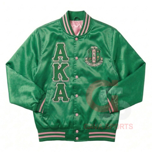 Alpha | Kapa | Alpha Greek Letters Windproof Sorority Wintergreen pink Satin Bomber <b>Jacket</b> and vintage AKA lady crops <b>jackets</b> - Product Image 1