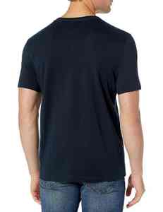 T-shirt à manches courtes bleu marine pour homme avec rayures horizontales blanches et rouges, col rond, coupe classique, jersey décontracté, 100% coton - Product Image 4