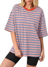 T-shirts pour femmes Été 2026 Respirant Tricoté en Modal Manches Courtes Rayé Col Rond Coupe Ample Décontractée - Product Image 3