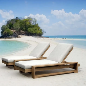 Chaise longue en teck massif de haute qualité avec finition naturelle et coussin imperméable pour mobilier d'hôtel - Product Image 6