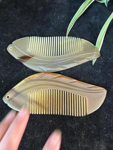 Handmade Eco-Friendly Carved Buffalo Horn Leaf Shape Comb Natural <b>Massage</b> Detangling <b>Hair</b> <b>Brush</b> with Modern Design - Product Image 3