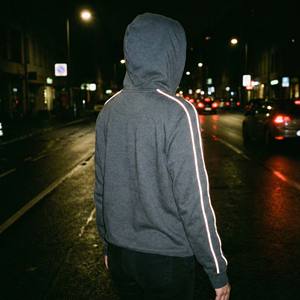 Sweat à capuche en molleton gris anthracite avec bande réfléchissante 3M blanche sur les manches et les côtés, pull décontracté pour l'hiver et l'automne, 100% coton - Product Image 6