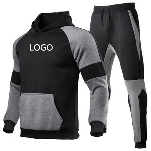 Survêtement à capuche pour homme, noir et gris, avec blocs de couleur, manches longues, poches latérales, coupe classique, décontracté, vêtements de sport d'automne - Product Image 5