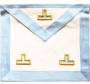 Tablier de Maître Vénérable Rectifié Rite Écossais 3 Taus. 39x33cm Memphis-Misram Regalia en cuir premium brodé à la main bleu - Product Image 1