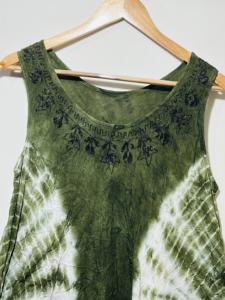 เสื้อทูนิคผู้หญิงสีเขียวมะกอกแบบมัดย้อม แขนกุด สไตล์โบโฮ คอทรงโอ |   ชุดเดรสลำลองทรงหลวมสำหรับฤดูร้อน - Product Image 3