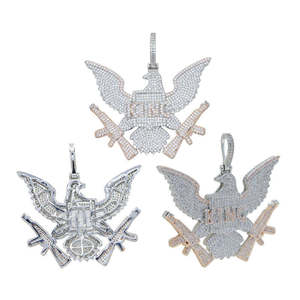 King Eagle Unique Iced Hip Hop Style 925 Sterling Silver Simulated Moissanite Brilliant Cut Diamond Pendant 14K Gold Charm - Product Image 5