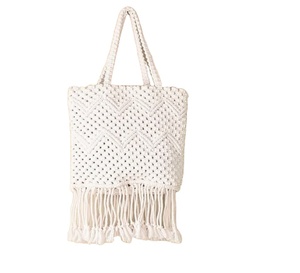 Bolso de mano de macramé blanco hecho a mano con borlas, bolso de paja, bolsas de playa de macramé de ganchillo, directo del proveedor indio - Product Image 1