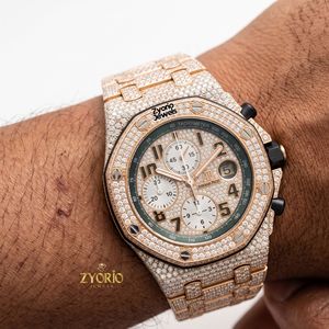 Montre chronographe de luxe unisexe en moissanite glacée, diamant VVS, quartz, acier inoxydable, style hip-hop, boîtier squelette octogonal personnalisé 41mm ETA - Product Image 3