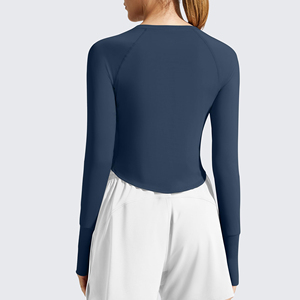 Hauts de yoga pour femmes, vêtements de sport de haute qualité, doux, en spandex/nylon, col rond, manches longues, coupe ajustée, pour femme - Product Image 6