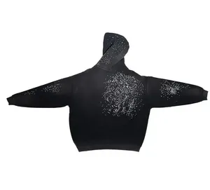 Luxury Custom Heavyweight Rhinestone Hoodie Oversized Y2K Star Pattern Crystal Sparkly Black Streetwear Unisex Pullover Hoody - Product Image 6
