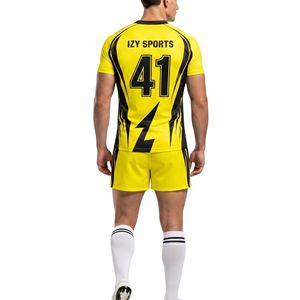 Premium Quality Yellow Lightning <b>Bolt</b> Rugby Uniforms Breathable Polyester Mesh High Visibility Rugby Uniforms Sets - Product Image 2