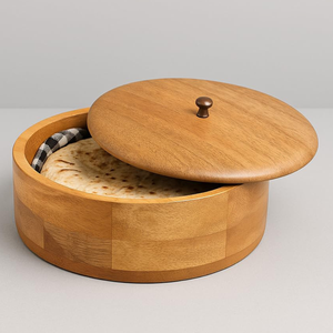 Caja de Madera para Chapati de Último Diseño, Forma Redonda, Producto Hecho a Mano 100% de Buena Calidad, Caja para Chapati para Mesa de Comedor con Logotipo - Product Image 1