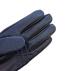 Black <b>Sheepskin</b> Driving <b>Gloves</b> Full Finger Breathable Design Ventilation Holes Secure Snap Closure Outdoor Keeping Warm for <b>Men</b> - Product Image 4
