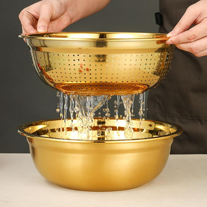Colador de Cocina de Acero Inoxidable Dorado para Escurrir, Tamizar y Freír Alimentos, para el Hogar, Cocina y Restaurante - Product Image 1