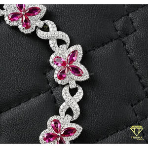 Elegant Rose Gold Plated Pink Stone Flower <b>Bracelet</b> Moissanite Sterling Silver <b>Infinity</b> Link Design Anniversary Gift Jewelry - Product Image 5