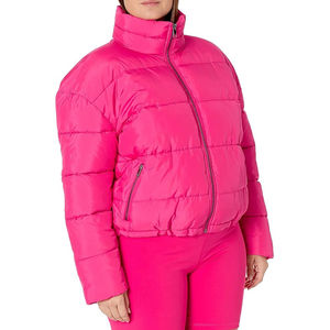 Veste courte matelassée zippée personnalisée pour femme 2026 – Manteau en toile de peau de mouton couleur unie tendance avec col mandarin tricoté et teint uni - Product Image 4