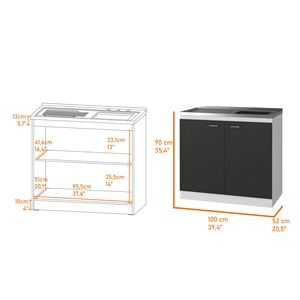 Mobile da Cucina Rettangolare a 2 Ante in Noce Scuro con Lavello Integrato per l'Organizzazione della Cucina - Product Image 5