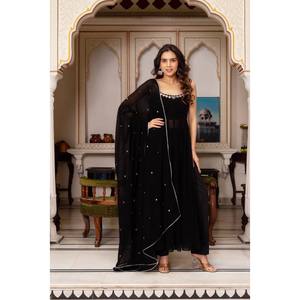 Sleveless Anarkali Gown for Party Wear Handcrafted with Real Mirror Polyester Size XL - Product Image 3