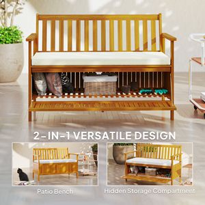 Panca Patio esterno in legno di Acacia con vano portaoggetti e cuscino panca da giardino 2 posti in stile Teak - Product Image 4