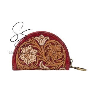 SEHRAINN Designer Handcrafted Tooled Leather Coin <b>Purse</b> Fashion Zipper Wallet Card & Coin Holder Pouch Western Cowhide Mini Bag - Product Image 3
