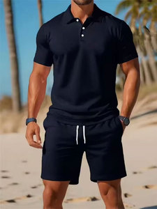 2k26 Outfit <b>Black</b> White Solid Crew <b>Neck</b> <b>Polo</b> Shirt Breathable Drawstring Shorts for Summer Casual Sports Wear Eco-Friendly Hip - Product Image 3