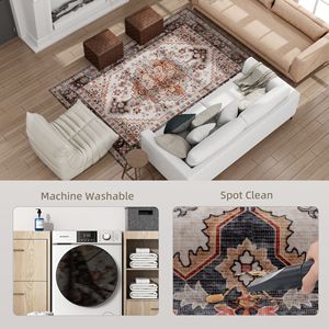 Tappeto Antiscivolo Lavabile in Lavatrice con Motivo Boho Stampato 5x7 per Soggiorno e Camera da Letto - Marrone Fulvo - Product Image 5