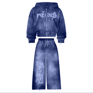 Custom Winter Oversized Streetwear 100% Cotton Sweatsuit Hoodie & Sweatpants Set with Applique <b>Patches</b> and Embroidery - Product Image 3
