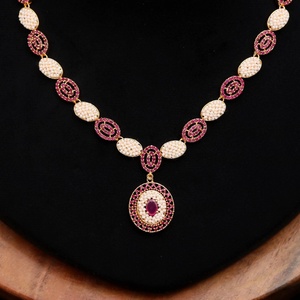 Pearl Necklace and <b>Earrings</b> Set Ruby 22K Gold Plated Brass Traditional Indian Handmade Jewelry Wholesale Factory - Product Image 2