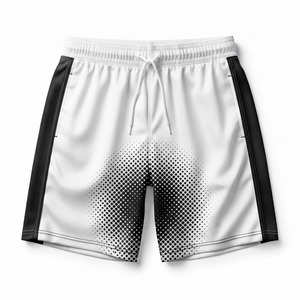 Pantalones Cortos Deportivos de Secado Rápido para Hombre, Blancos con Diseño de Puntos Negros, Cintura Media, Cordón Ajustable, Franja Lateral, Estampado por Sublimación, Tejido de Poliéster - Product Image 1