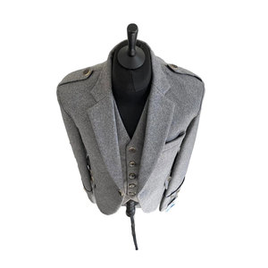 Veste et gilet boutonnés en laine 100 % pour homme, motif Argyle gris, style kilt écossais traditionnel, collection 2026 - Product Image 3