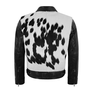 Men’s Genuine Soft Napa Leather <b>Jacket</b> Black White Hair On Hide Biker <b>Jacket</b> Zip Front Real Leather Motorcycle Fashion <b>Jacket</b> - Product Image 2