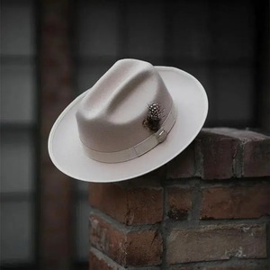 100% Wool Fedora <b>Hat</b> Unisex Short Brim Ribbed Band <b>Feather</b> Accent Casual Business Party Travel <b>Hat</b> - Product Image 3
