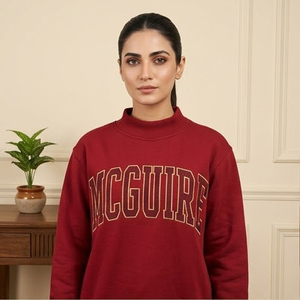 McGuire <b>Women's</b> Turtleneck <b>Sweatshirt</b> <b>Red</b> Club Mock Neck Pullover Gingham Embroidery Logo For Collegiate Student Organizations - Product Image 1