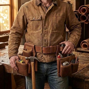 Ceinture porte-outils en cuir faite à la main, conçue pour les électriciens, avec plusieurs poches, supports sécurisés et taille ajustable, à vendre. - Product Image 6