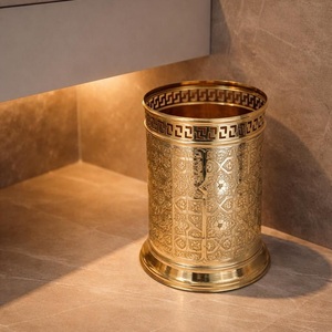 Elegant Decorative Portable Aluminum Waste <b>Bin</b> Open Top Geometric Pattern High Traffic Areas <b>Large</b> Volume Bulk Garbage Lobby - Product Image 5