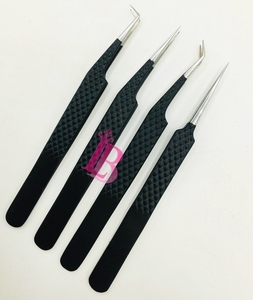 Pince à épiler professionnelle de haute qualité pour extensions de cils, avec pointe argentée, antidérapante, couleur noire, logo personnalisable - Product Image 4