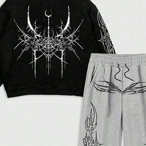 Conjunto de chándal unisex personalizado con estampado bordado en relieve, pantalón y sudadera con capucha corta de forro polar holgado - Product Image 2