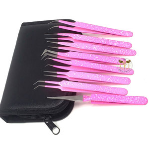 Ensemble professionnel de 8 pinces à cils roses en acier inoxydable, kit de pinces à cils de précision avec étui à fermeture éclair - Product Image 3
