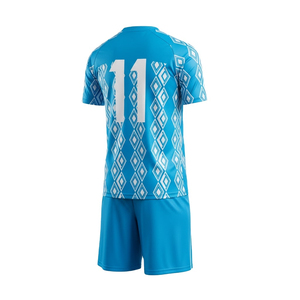 Ensemble de maillot de football pour homme, imprimé géométrique bleu, manches courtes, col rond, sublimé, respirant, toutes saisons, coupe classique - Product Image 2